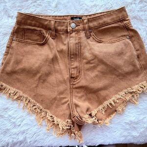 Fringed Tan high waisted Women Shorts